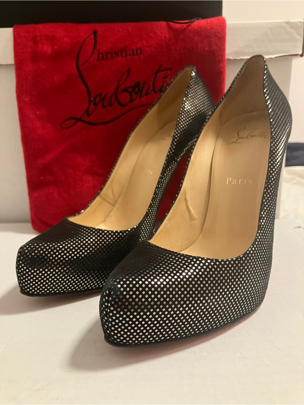 Christian Louboutin Black and Silver Studded Platform Pumps